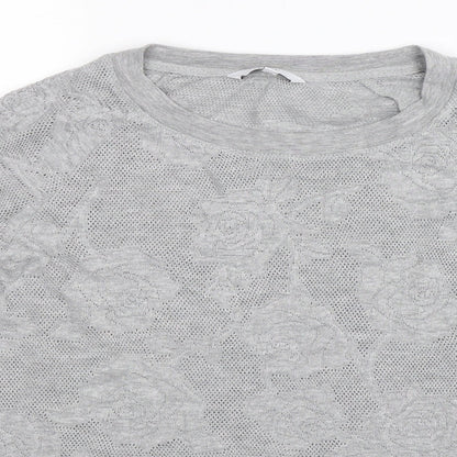 Close-up detail of Next women’s grey floral knit jumper, size UK 10