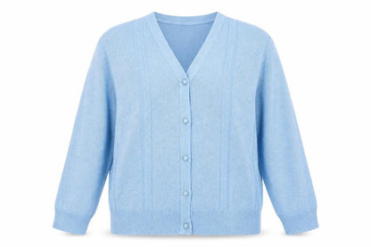 Front view of Future Lady women’s blue cardigan jumper, size S