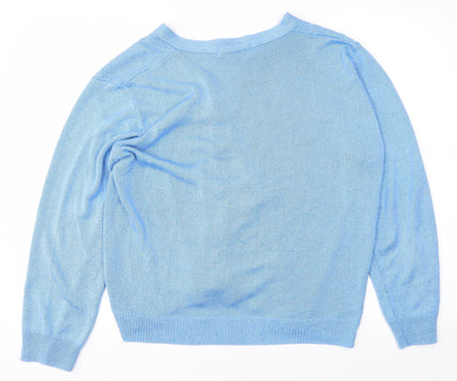 Back view of Future Lady women’s blue cardigan jumper, size S