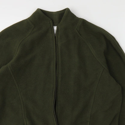 Close-up detail of Essentials women’s green full zip jumper, size UK 10