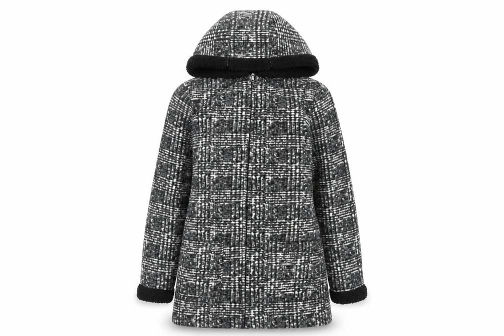 Front view of Preworn women’s green check fleece full zip hoodie, size S