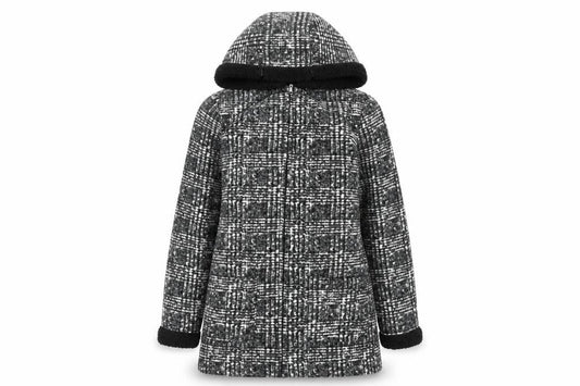 Front view of Preworn women’s green check fleece full zip hoodie, size S