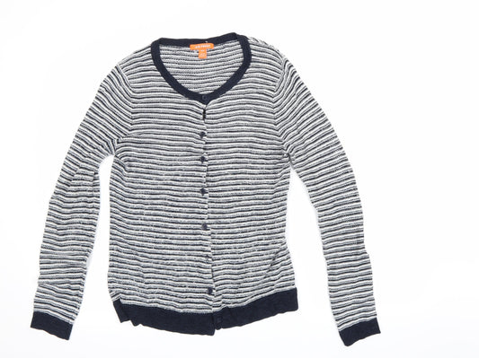 Joe Fresh Womens White Striped  Cardigan Jumper Size 12