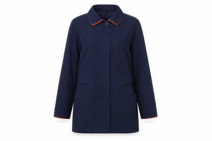 Front view of style file women’s blue overcoat coat, size UK 10