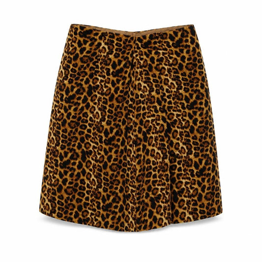 Front view of daisy strees women’s brown animal print pleated skirt, size UK 6