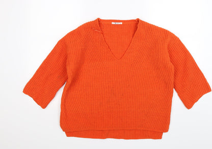 Front view of Tu women’s orange knit jumper, size UK 10