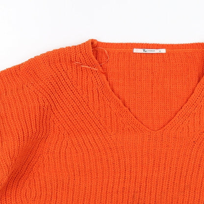 Close-up detail of Tu women’s orange knit jumper, size UK 10