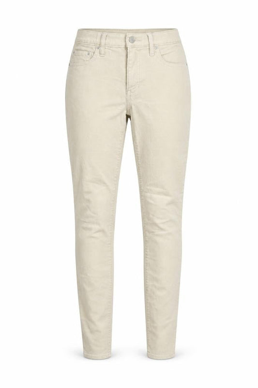 Front view of Gap women’s ivory striped corduroy skinny jeans, size UK 8, 29-inch leg - modern stretch