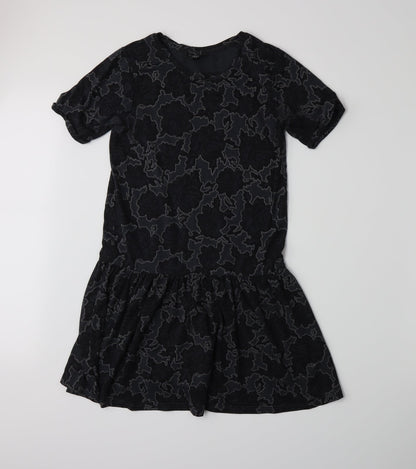 Additional front view of Topshop women’s grey floral jersey a-line, size UK 6