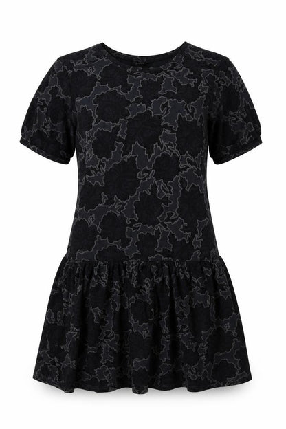 Front view of Topshop women’s grey floral jersey a-line, size UK 6
