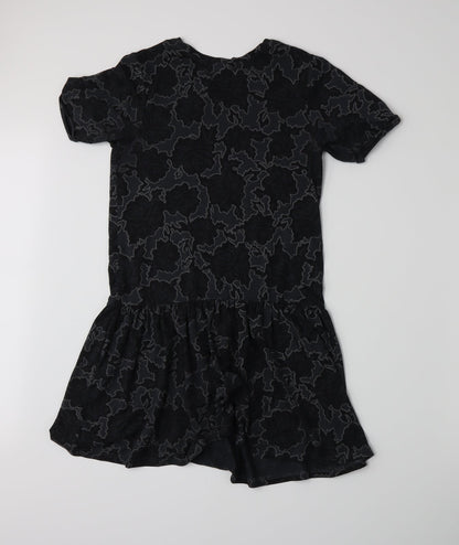 Back view of Topshop women’s grey floral jersey a-line, size UK 6