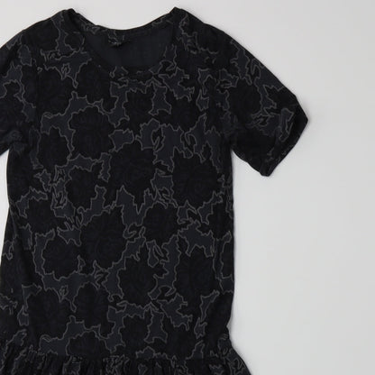 Close-up detail of Topshop women’s grey floral jersey a-line, size UK 6