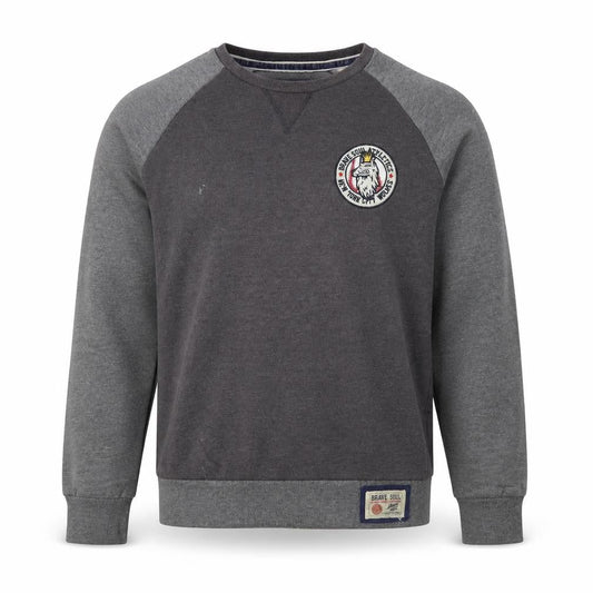 Front view of Brave Soul men’s grey jersey pullover sweatshirt, size S