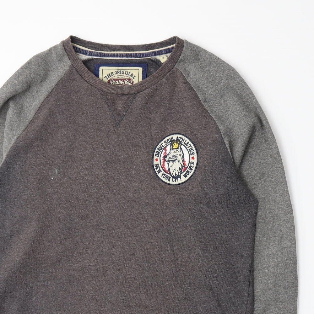 Brave Soul Mens Grey  Jersey Pullover Sweatshirt Size S