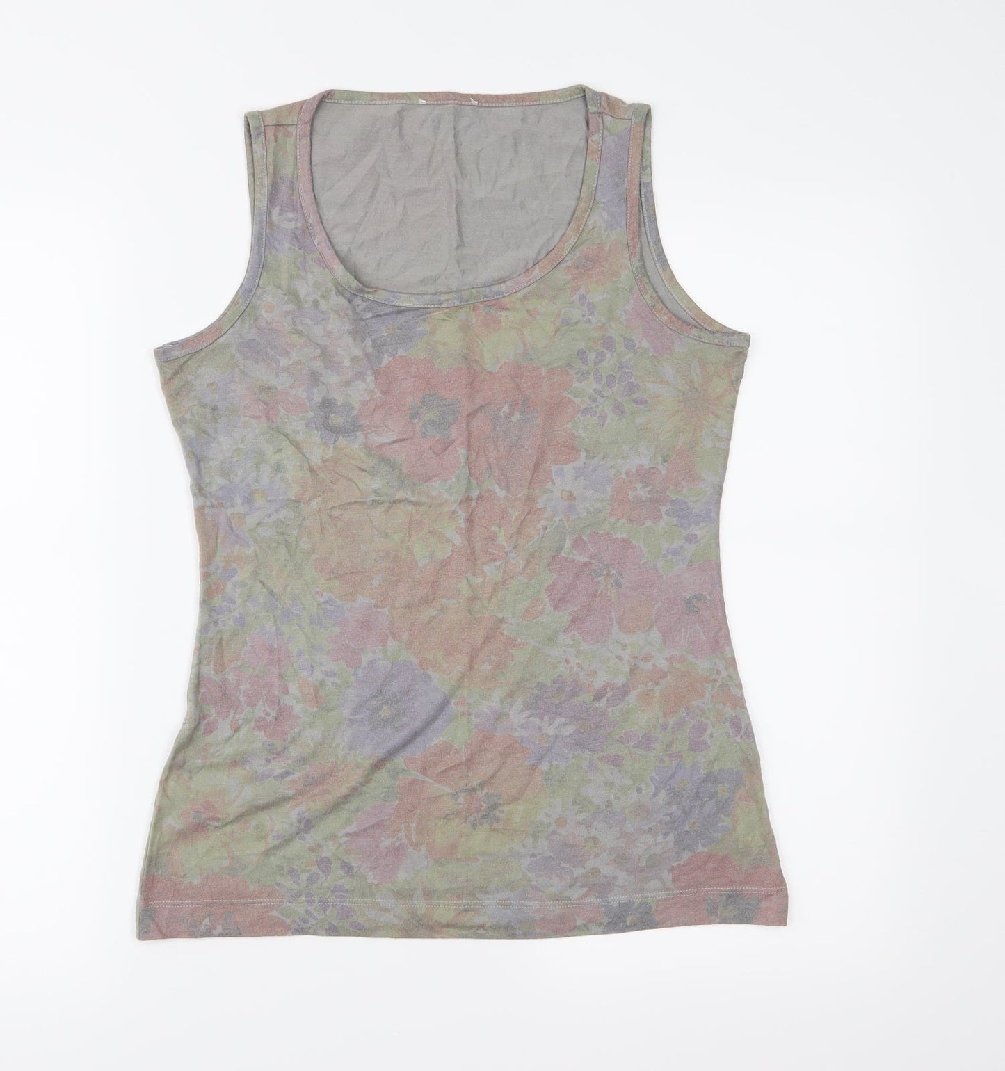Preworn Womens Grey Floral Jersey Basic T-Shirt Size S