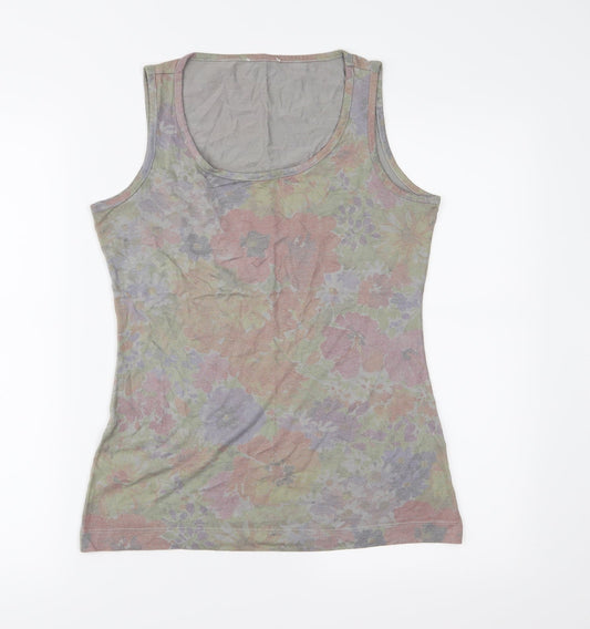 Preworn Womens Grey Floral Jersey Basic T-Shirt Size S