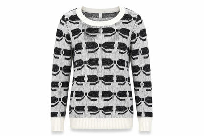 Front view of Debenhams women’s black geometric jumper, size UK 10