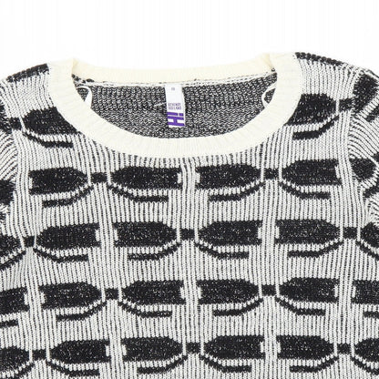 Close-up detail of Debenhams women’s black geometric jumper, size UK 10