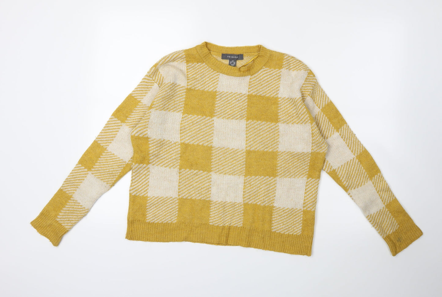 Primark Womens Yellow Check Knit Pullover Jumper Size 6