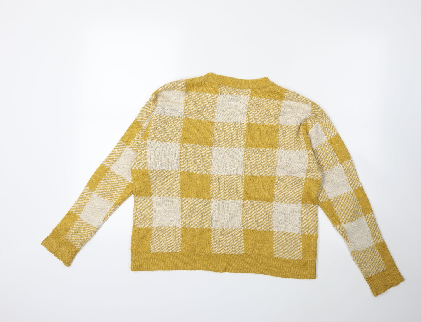 Primark Womens Yellow Check Knit Pullover Jumper Size 6
