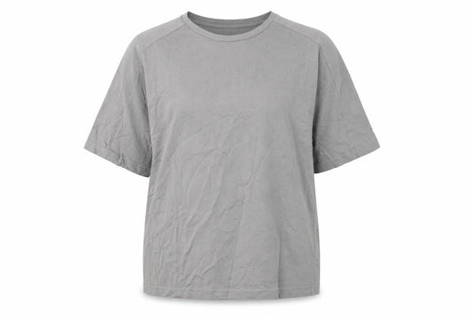 Front view of Urban Revivo women’s grey basic t-shirt, size UK 18