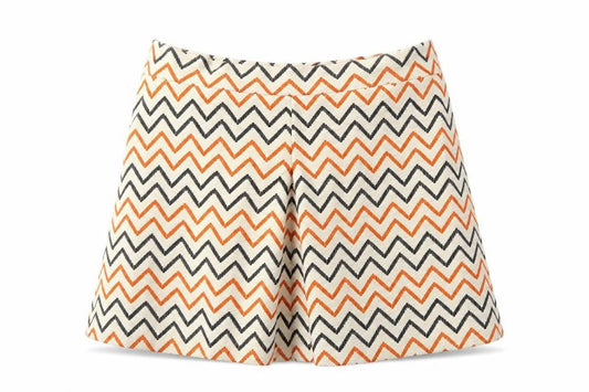 Front view of Atmosphere women’s white striped mini skirt, size UK 10
