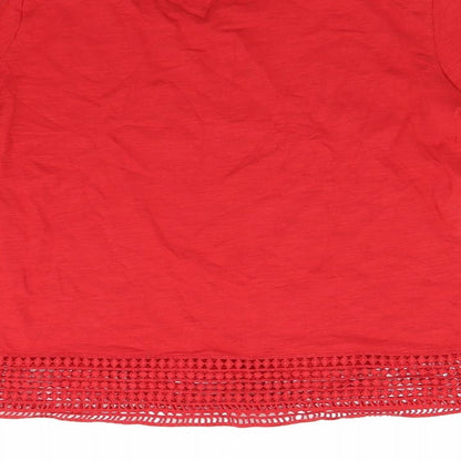 Brand and care label for Promod women’s red jumper, size M
