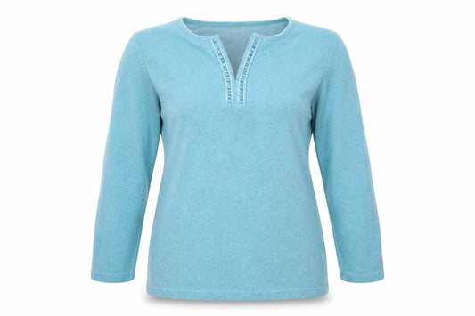 Front view of Preworn women’s green jumper, size UK 10