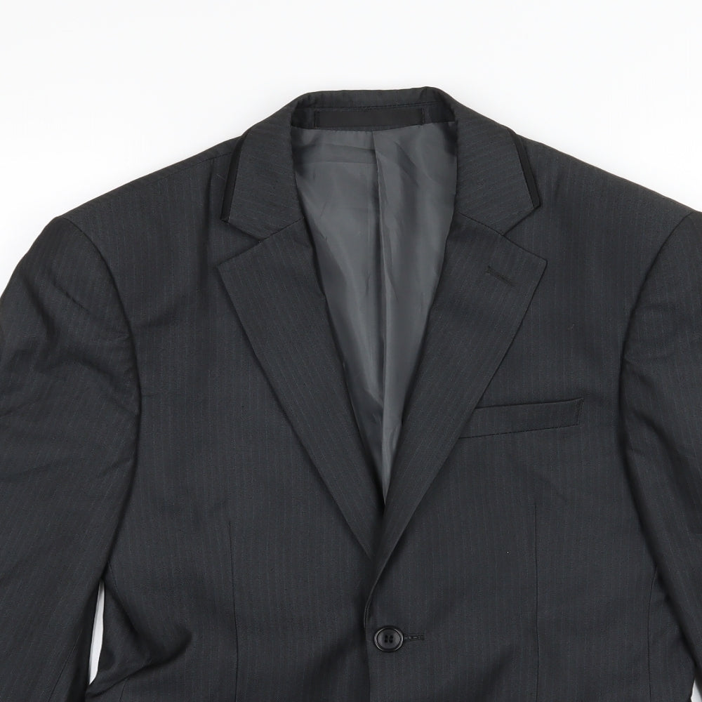 Marks and Spencer Mens Grey Striped Rayon Jacket Suit Jacket Size 34