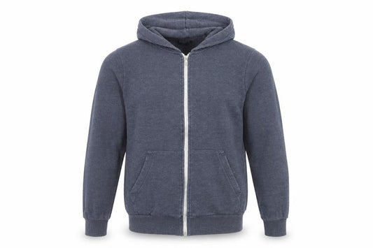 Front view of Divided by H&M men’s blue jersey pullover hoodie, size S
