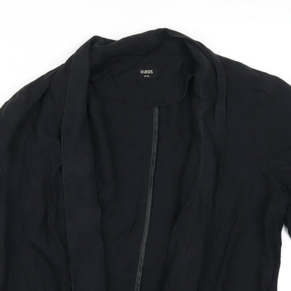 Close-up detail of Oasis women’s black jacket, size UK 14