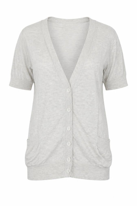 Front view of New Look women’s grey cardigan jumper, size UK 12