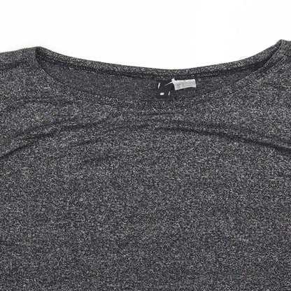 Close-up detail of H&M women’s grey basic t-shirt, size S