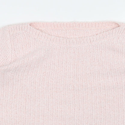 Close-up detail of BHS women’s pink jumper, size UK 8