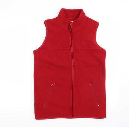 Additional front view of EWM women’s red gilet jacket, size UK 10