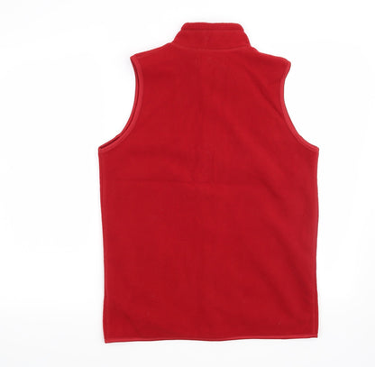Back view of EWM women’s red gilet jacket, size UK 10