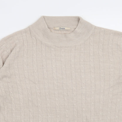 Close-up detail of Marks & Spencer women’s beige knit jumper, size UK 8