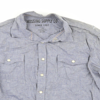 Close-up detail of Mossimo men’s blue button-up, size L