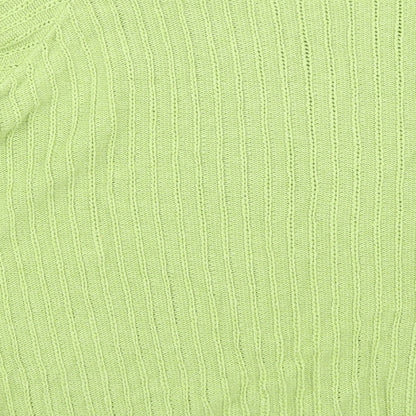 Brand and care label for Just Elegance women’s green jumper, size L