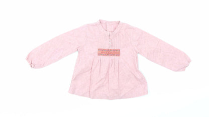 Additional front view of Mothercare girls’ pink basic blouse, size 9-12, months