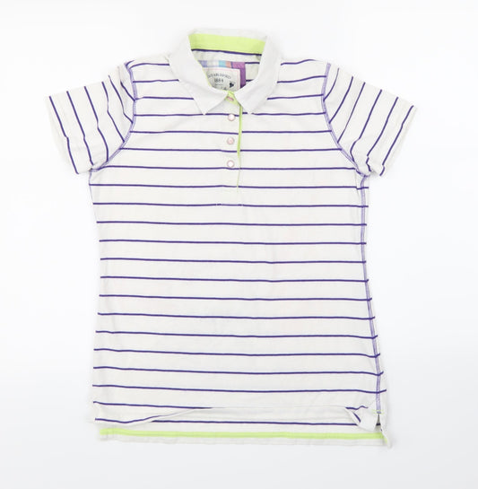 Marks and Spencer Womens White Striped  Basic T-Shirt Size 10
