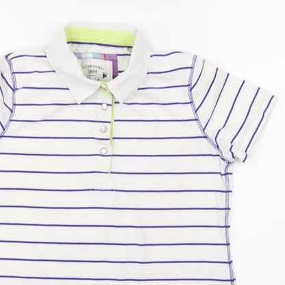 Close-up detail of Marks & Spencer women’s white striped basic t-shirt, size UK 10