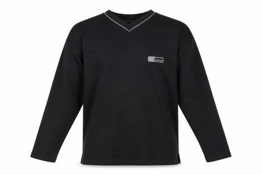 Front view of JFG men’s black pullover sweatshirt, size L