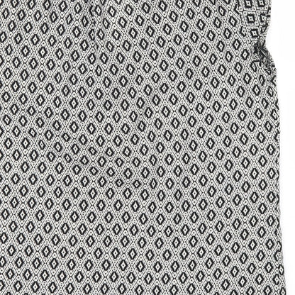 Brand and care label for H&M women’s black basic t-shirt, size UK 8