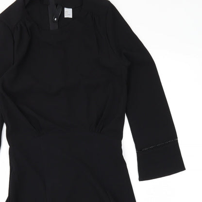 Close-up detail of women’s black a-line, size UK 8