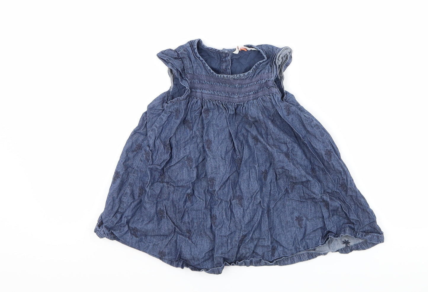 John Lewis Girls Blue Floral Denim A-Line  Size 9-12 Months