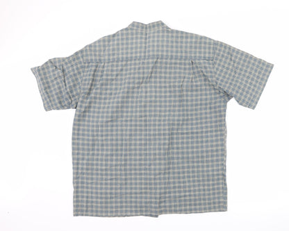 Back view of Stone River men’s blue check button-up, size XL