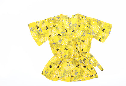 Additional front view of Sienna Sky women’s yellow floral basic blouse, size XS