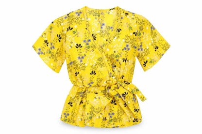 Front view of Sienna Sky women’s yellow floral basic blouse, size XS