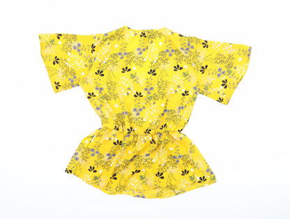 Back view of Sienna Sky women’s yellow floral basic blouse, size XS